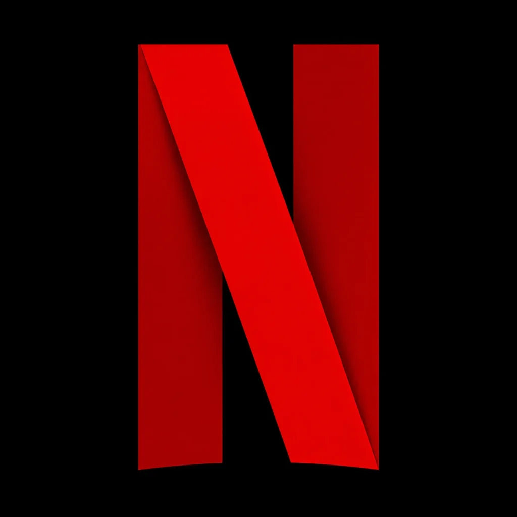 Netflix logo featuring the iconic red "N" ribbon on a black background, representing the Netflix streaming platform.