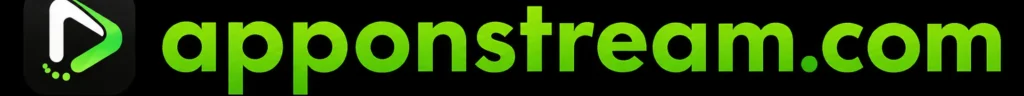 Modern AppOnStream logo on a black background featuring a realistic play-button app icon with neon green accents and bold lime green 'apponstream.com' text in a clean, premium style.